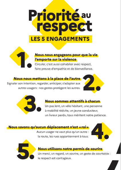 Les 5 engagements de la campagne 2025 "Priorité au respect"